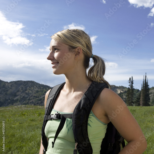 Photo: hiker on a mountain path hiker on a mountain path
