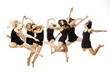 Studio shot of seven young woman dancing