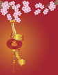 Snake on Chinese Lantern and Cherry Blossom Illustration