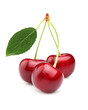 Sweet ripe cherry with leaf