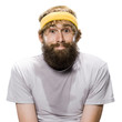 bearded man wearing a headband