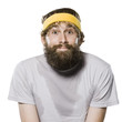 bearded man wearing a headband