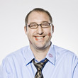 businessman with lipstick kisses on his shirt