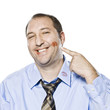businessman with lipstick kisses on his shirt