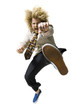 man kicking the air