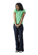 woman in green shirt