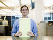man in a blue shirt at work