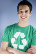 Photo: young man in a recycling t-shirt young man in a recycling t-shirt