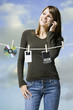 woman hanging electronics out to dry