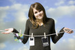 woman hanging electronics out to dry