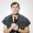 homeless man holding a beer bottle