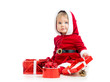 Santa Claus baby girl with gift box isolated on white background