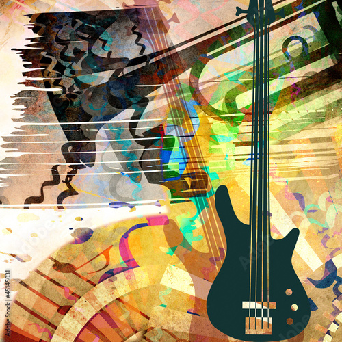 Illustration: art grunge background with guitar and trumpet art grunge background with guitar and trumpet