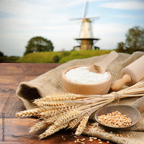 Photo: Organic ingredients for bread preparation Organic ingredients for bread preparation