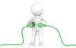 Sustainable Solution. 3D little human character holding Cable.