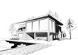 Vector graphic background with modern house with swimmingpool
