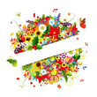 Vector: Gift card design with floral bouquet, four seasons Gift card design with floral bouquet, four seasons