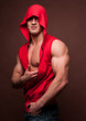 Model in a red shirt