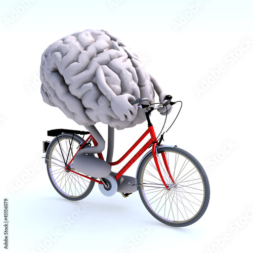 Illustration: human brain with arms and legs riding a bicycle human brain with arms and legs riding a bicycle