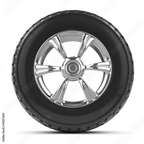 Illustration: 3d Front view of car wheel and tyre 3d Front view of car wheel and tyre