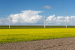 Photo: Dutch windturbines behind a yellow coleseed field Dutch windturbines behind a yellow coleseed field