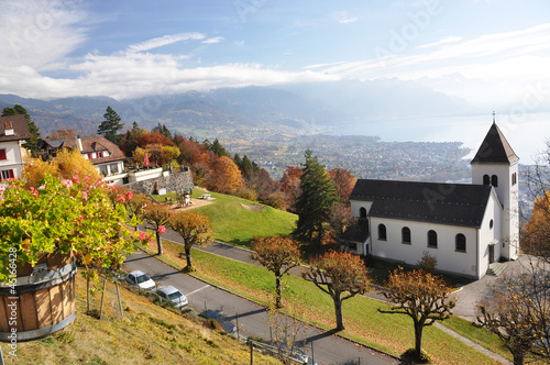 Photo: Chardonne town against Geneva lake, Switzerland Chardonne town against Geneva lake, Switzerland