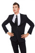 A businessman in a black suit