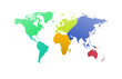 World map with each continent of the world