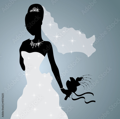 Vector: Silhouette of a beautiful bride standing and holding a bouquet. Silhouette of a beautiful bride standing and holding a bouquet.