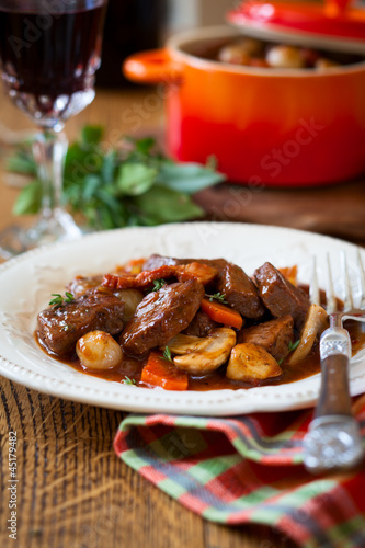Photo: Boeuf Bourguignon with carrots,onions and mushrooms Boeuf Bourguignon with carrots,onions and mushrooms