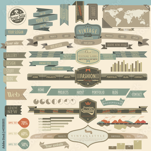 Vector: Retro vintage style website headers and navigation elements Retro vintage style website headers and navigation elements