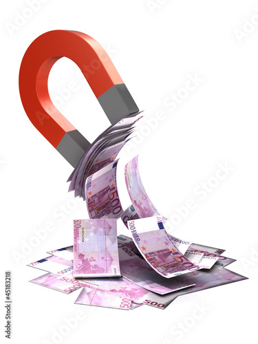 Illustration: 3d Magnet attracts Euro wealth 3d Magnet attracts Euro wealth