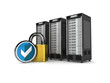 drei Server mit Siegel und Schloss blau