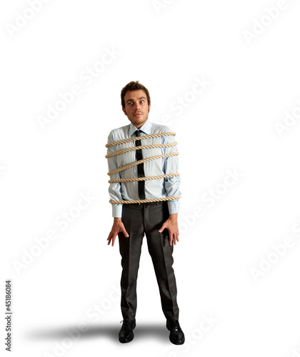 Photo: Businessman tied with rope Businessman tied with rope