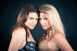 Photo: Two smiling attractive girlfriends, blond and brunette Two smiling attractive girlfriends, blond and brunette