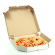 Tasty pizza in box isolated on white