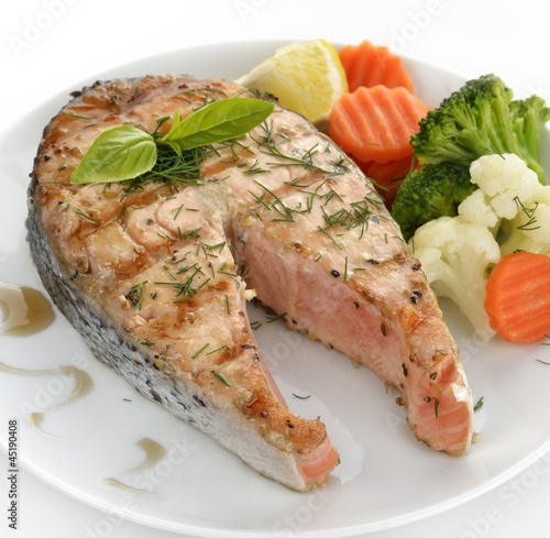 Photo: Slice Of Salmon And Vegetables Slice Of Salmon And Vegetables