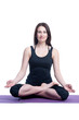 woman in a traditional yoga pose on white background