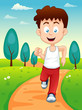 illustration of a boy jogging in the park