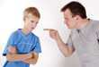 Strict father punishes his son. Isolated on white background