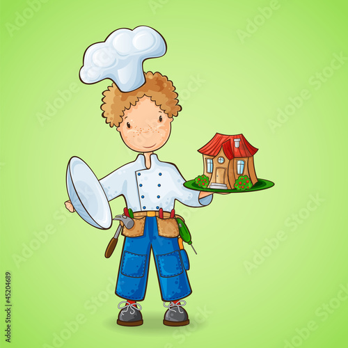 Vektor: Builder and new house Builder and new house