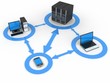 Network and blue arrow