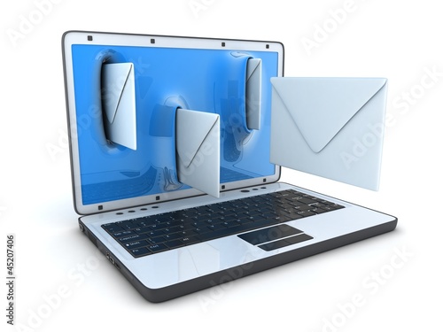 Illustration: Laptop and fly envelopes Laptop and fly envelopes