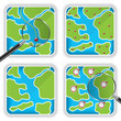 Vector: Map icons and magnifying glass illustration Map icons and magnifying glass illustration