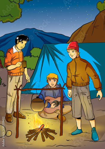 Illustration: Illustration of men camping Illustration of men camping