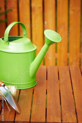 Photo: Autumn garden tools background Autumn garden tools background