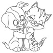 Vector: Outlined puppy and kitten Outlined puppy and kitten