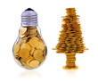 Photo: Business symbols and metaphors, happy tree and golden lightbulb Business symbols and metaphors, happy tree and golden lightbulb