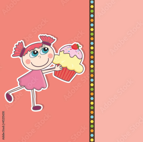Vector: Little girl with a cupcake. Greeting card. Little girl with a cupcake. Greeting card.