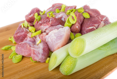 Photo: Meat pieces and onion Meat pieces and onion